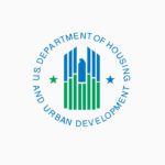 A blue and green logo for the u. S. Department of housing and urban development