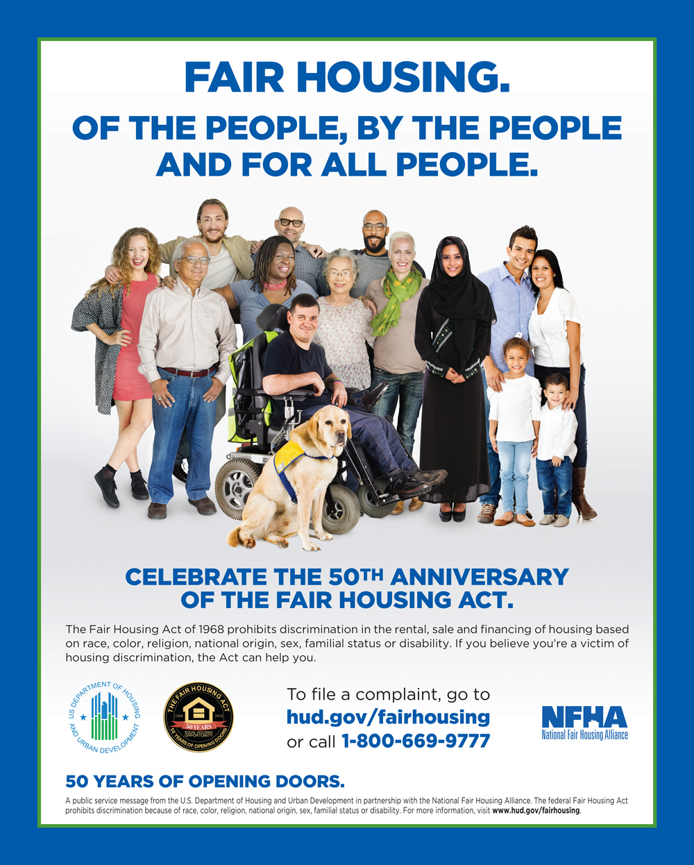 A poster with people and an image of the fair housing act.