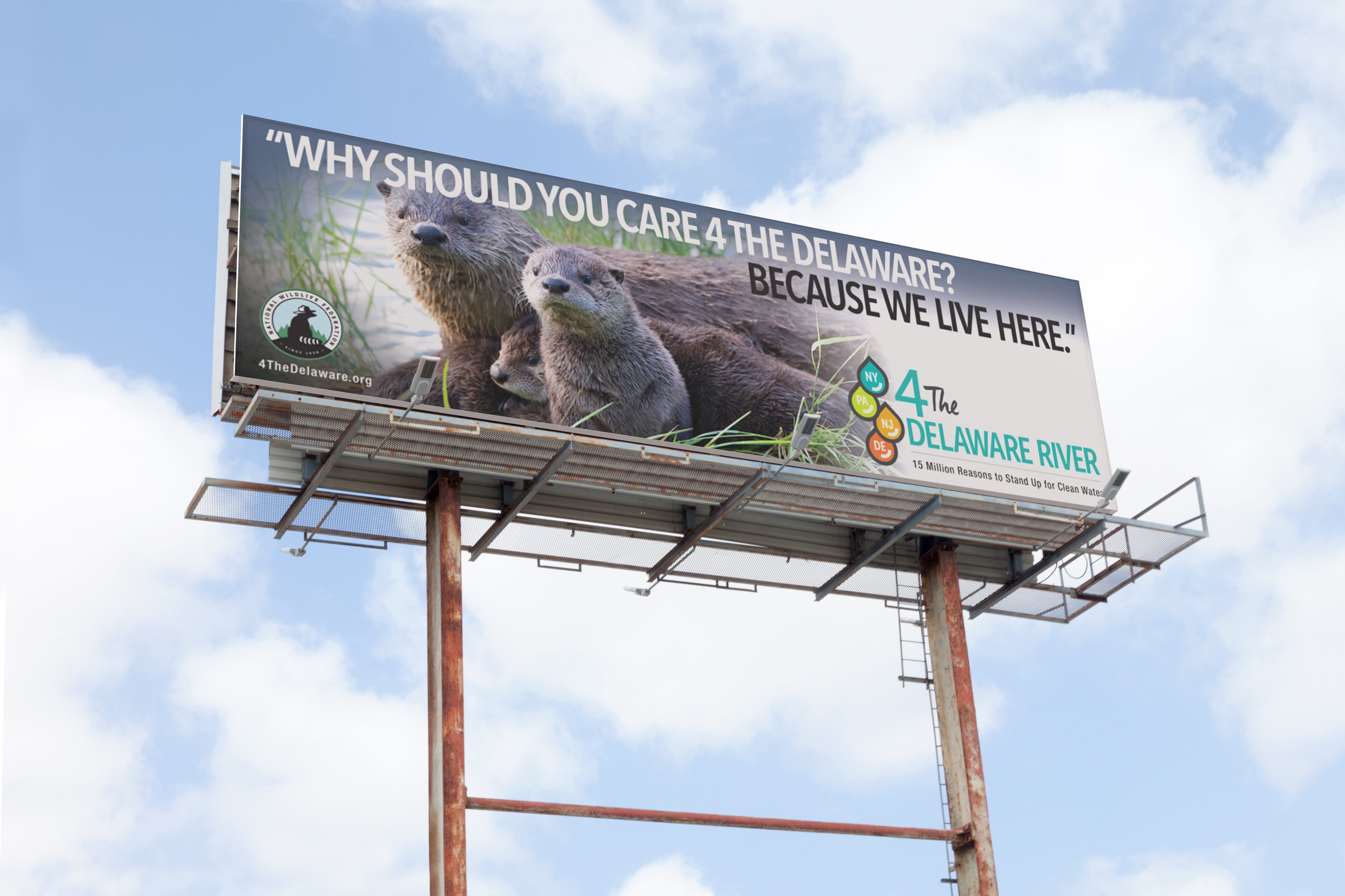 A billboard with two animals on it