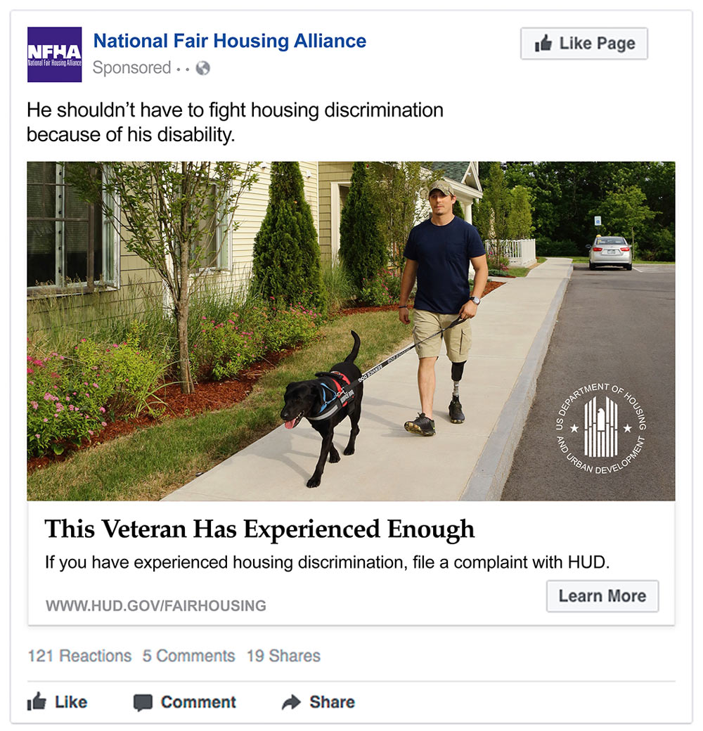 A facebook ad for the national fair housing alliance.