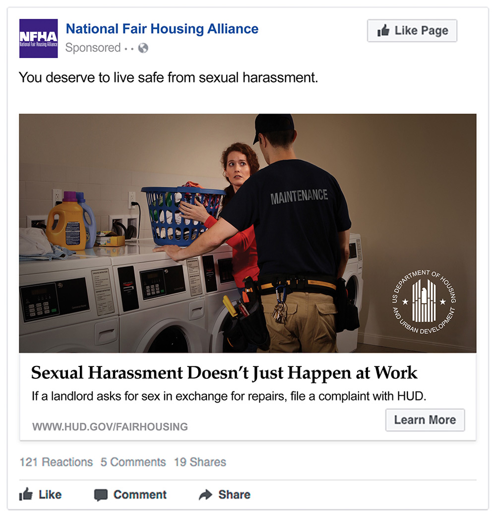 A facebook ad for national fair housing alliance.