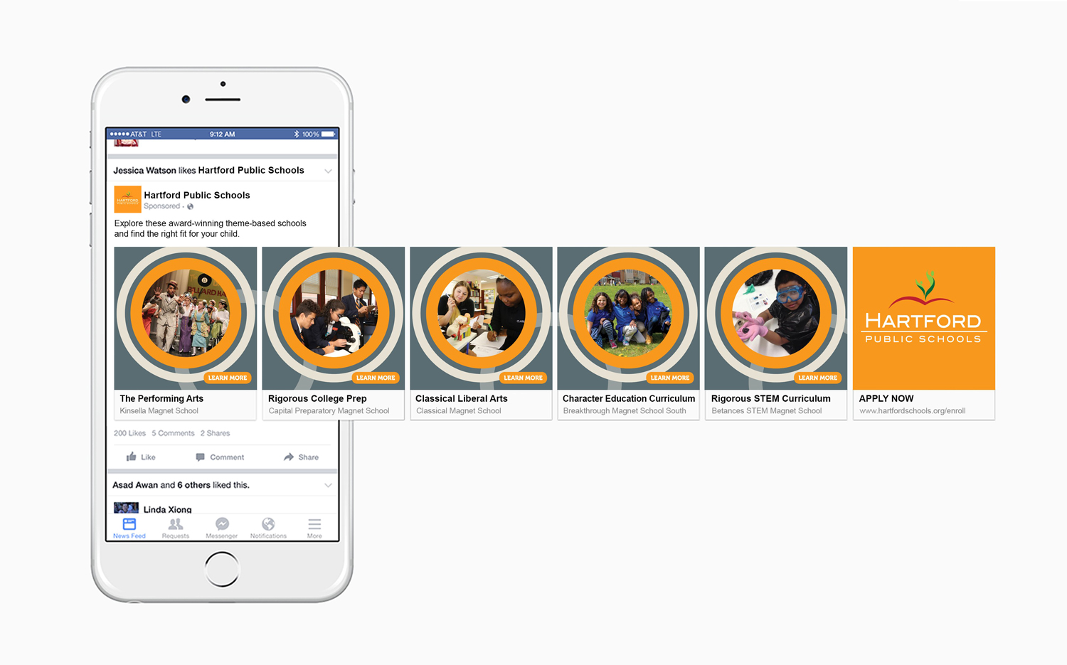 A phone with several pictures of people in the same circle.